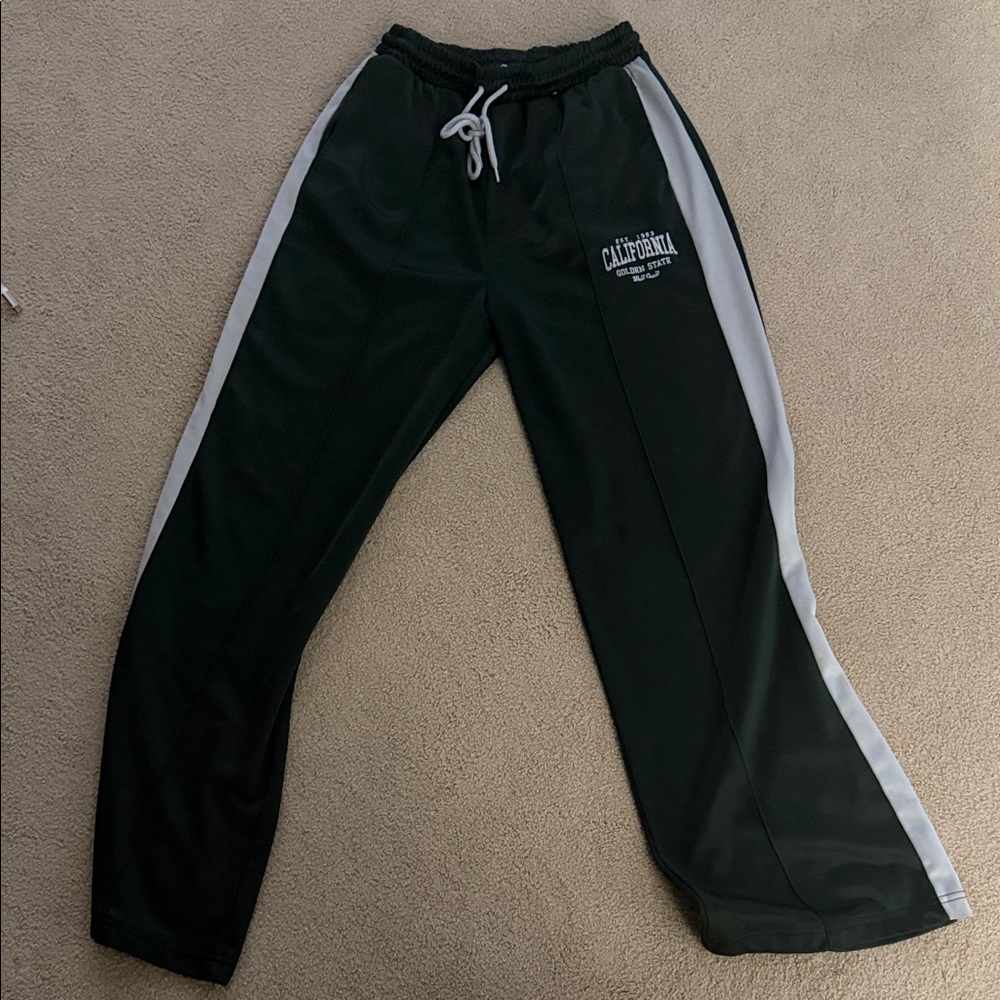 Green Athletic Pants with White Side Stripes